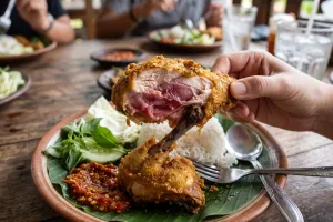 Kaget lihat ayam goreng masih merah di bagian dalam, aman dimakan atau harus dibuang?