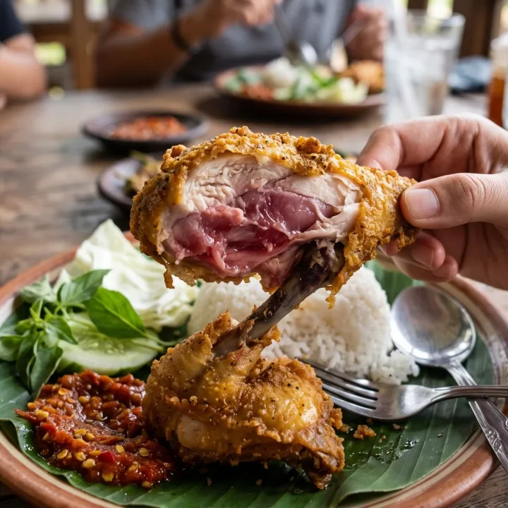 Kaget lihat ayam goreng masih merah di bagian dalam, aman dimakan atau harus dibuang?