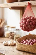 Wadah terbaik menyimpan bawang merah: Jaring, keranjang, plastik, atau stoples?