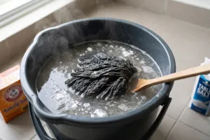 Cara praktis mencuci kain pel hitam jadi bersih modal bahan dapur, tanpa perlu dikucek