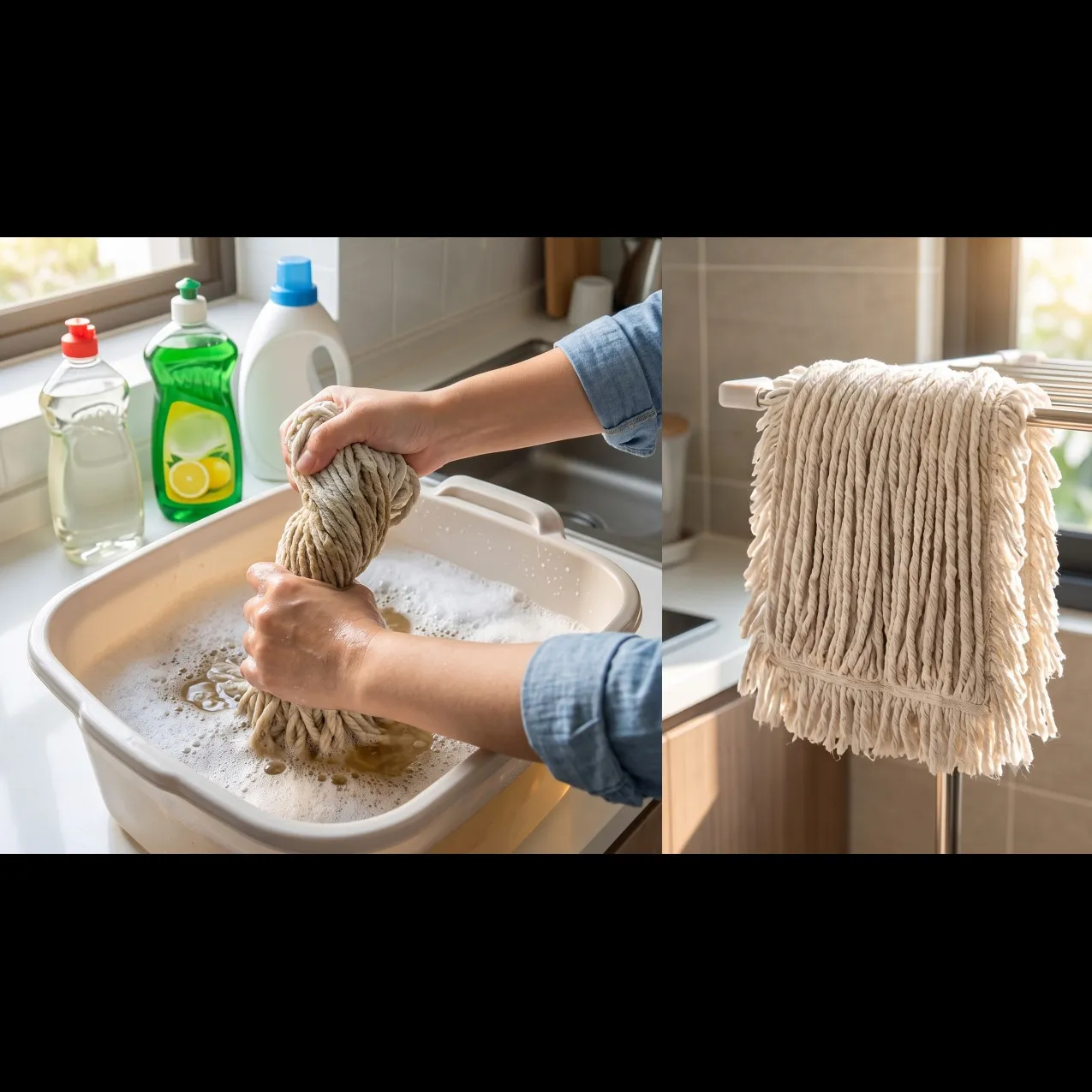 Cara mencuci kain pel yang berminyak setelah mengepel dapur, cukup pakai tambahan 1 bahan dapur