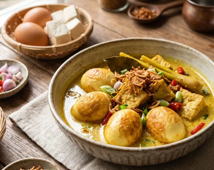 Bahan di kulkas menipis? Yuk coba resep telur tahu bumbu kuning kuah santan, lezat &amp; bikinnya gampang