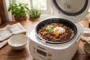 Resep nasi beef ala Yoshinoya pakai rice cooker yang tinggal cemplung saja, lezatnya praktis
