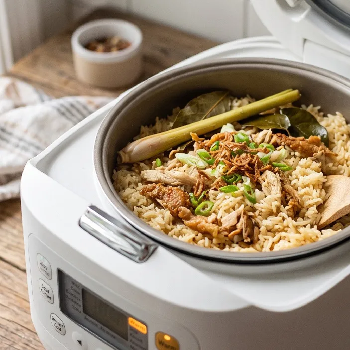 Punya ayam goreng tepung sisa semalam? Yuk buat nasi gurih suwir ayam cuma pakai rice cooker