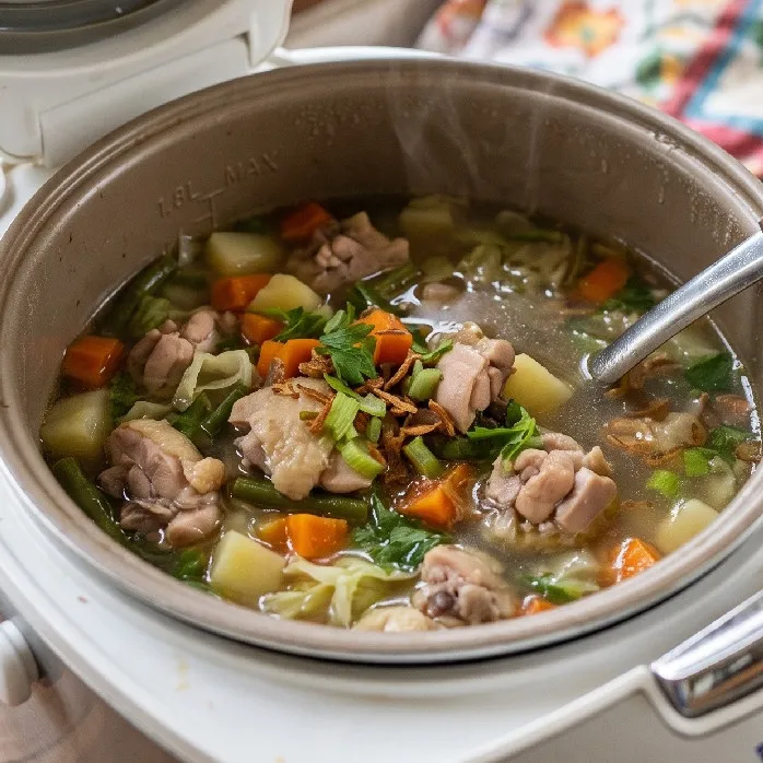 Resep sup ayam komplit pakai rice cooker, lezatnya nendang plus masaknya gampang tinggal pencet cook