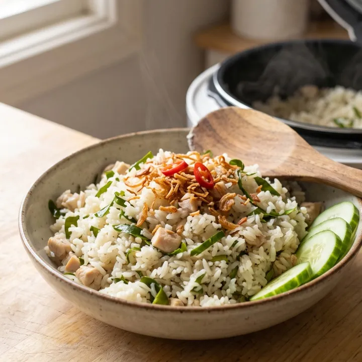 Resep nasi daun jeruk rice cooker tanpa tumis, menu praktis sekali pencet cook