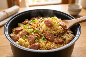 Resep nasi sosis mentega rice cooker, semua bahan masuk sekaligus, rasa sedap maksimal