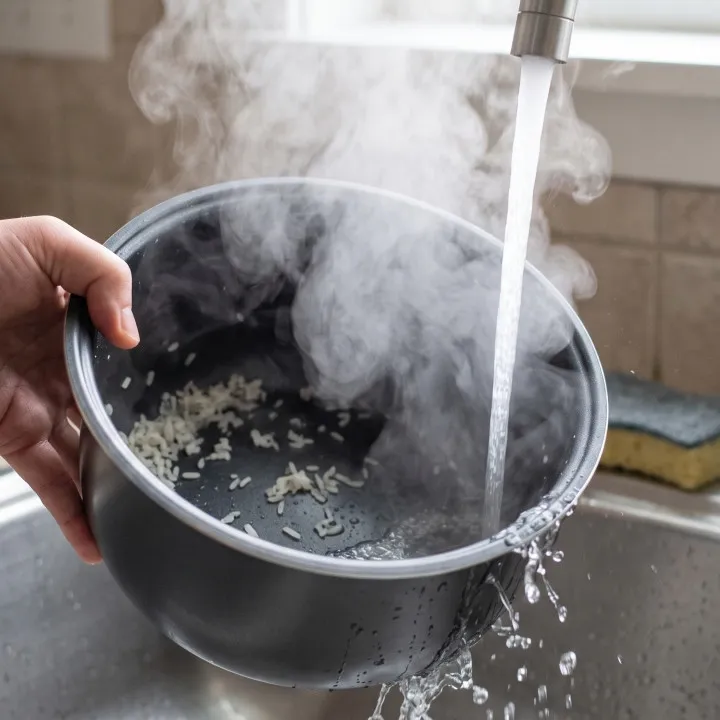 Apa yang terjadi jika inner pot rice cooker langsung dicuci saat masih panas?