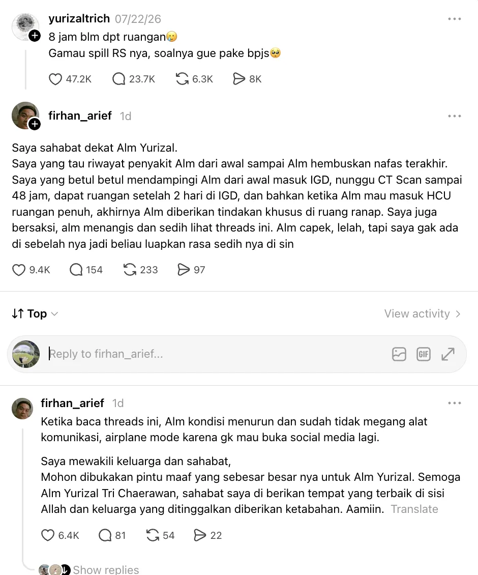 Yurizal pasien BPJS meninggal © 2026