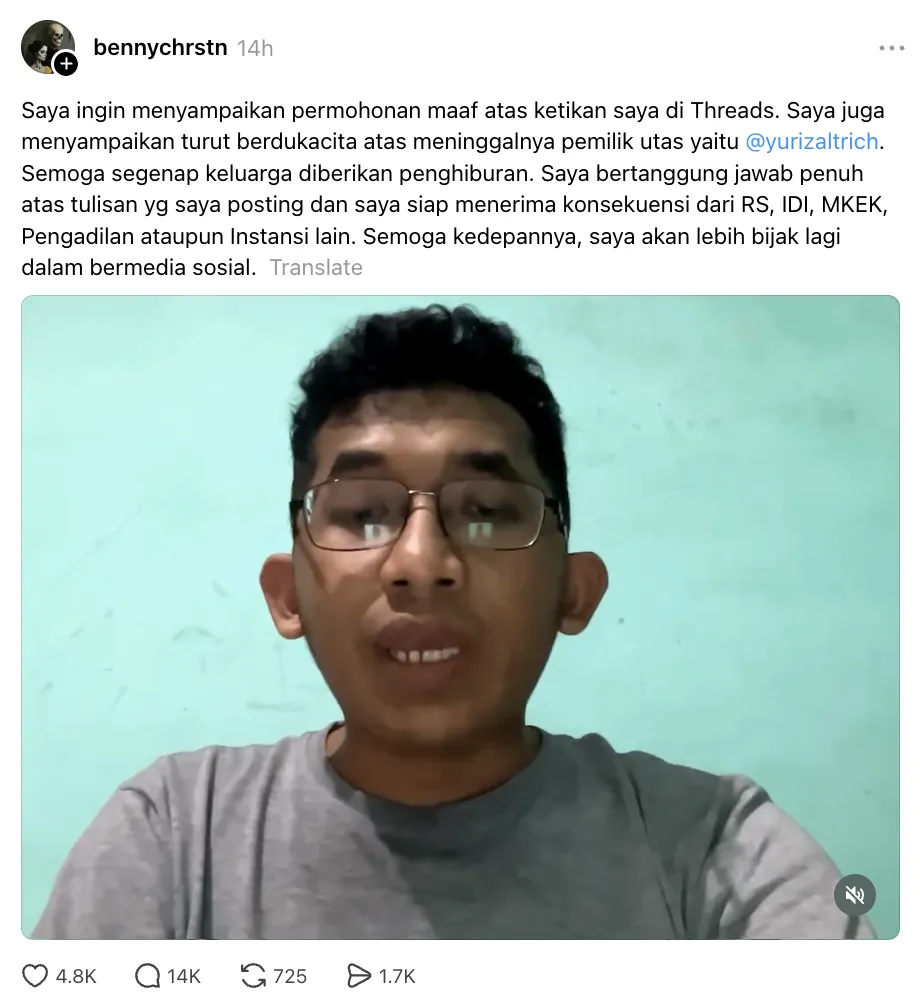 dokter nakes minta maaf kasus Yurizal Threads © 2026 