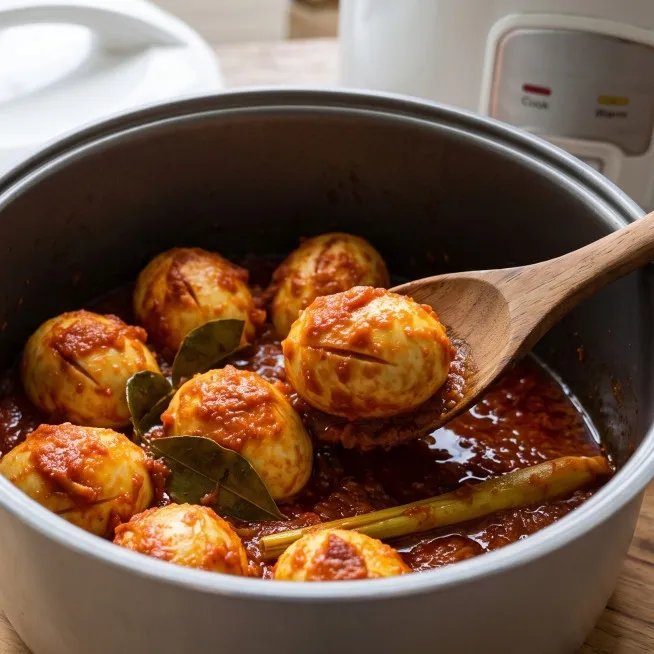 Cara membuat telur balado di rice cooker agar bumbu matang dan tidak encer