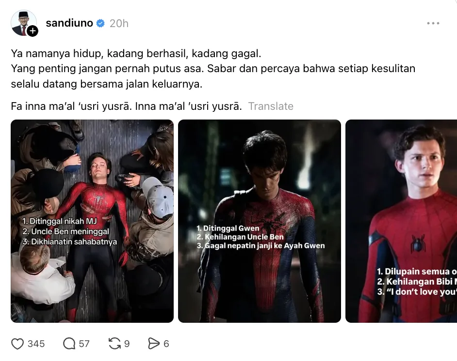 Sandiaga Uno Peter Parker © 2026 brilio.net Sandiaga Uno Peter Parker © 2026 brilio.net