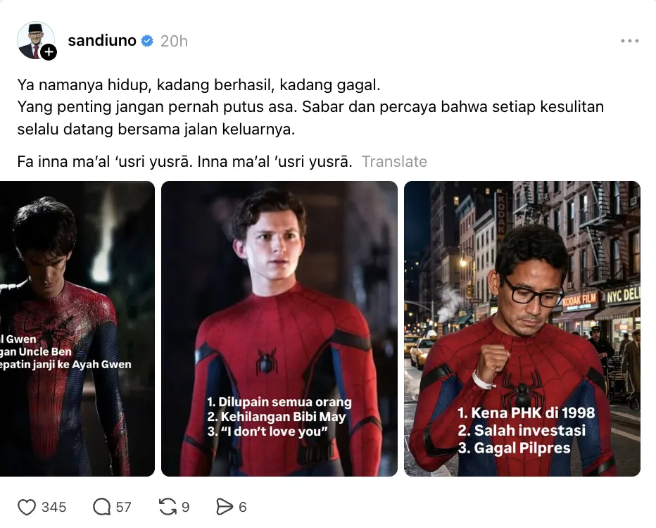 Sandiaga Uno Peter Parker © 2026 brilio.net Sandiaga Uno Peter Parker © 2026 brilio.net