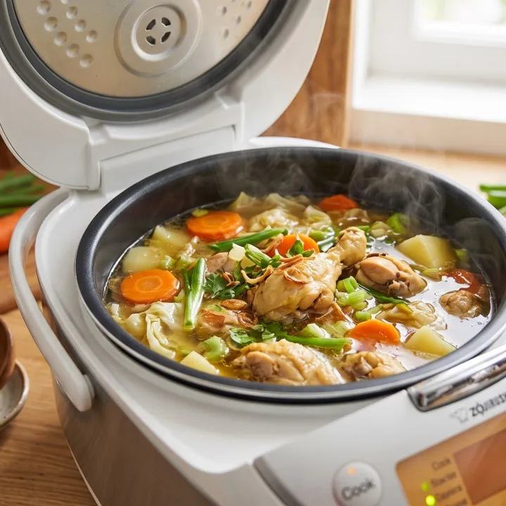 Cara masak sup ayam di rice cooker tanpa butuh panci lagi, ayam tetap matang dan kuah gurih