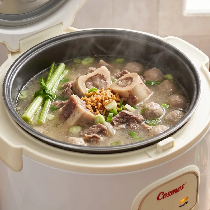 Cara membuat stok kuah bakso pakai rice cooker, tinggal cemplung bahan rasany ngaldu banget