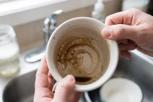 Cangkir kopi putih berubah kecokelatan dan sulit dibersihkan, kenapa noda cepat menempel?