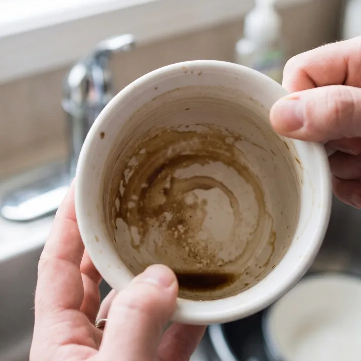 Cangkir kopi putih berubah kecokelatan dan sulit dibersihkan, kenapa noda cepat menempel?