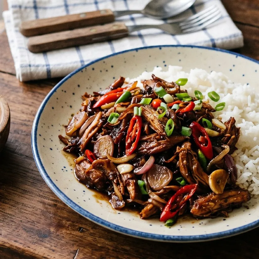 Mengolah ayam goreng sisa semalam untuk sarapan? ini resep ayam kecap suwir yang nikmat dan bergizi