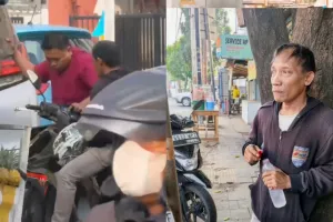 Driver ojol tak sengaja senggol spion Alphard, berujung motornya dipukul pakai batu tanpa perlawanan
