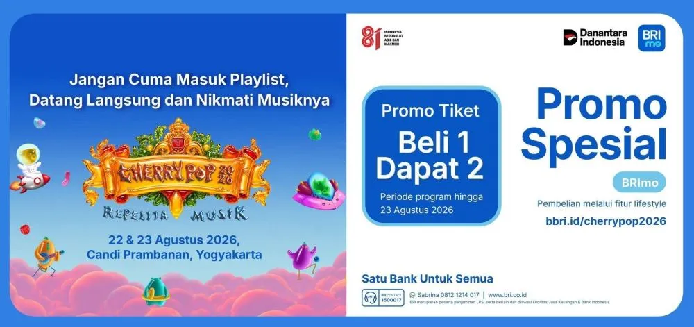 Berburu tiket Cherrypop 2026 di Yogyakarta? Yuk cek promo Buy 1 Get 1 Tiket Cherrypop di BRImo! Berburu tiket Cherrypop 2026 di Yogyakarta? Yuk cek promo Buy 1 Get 1 Tiket Cherrypop di BRImo!