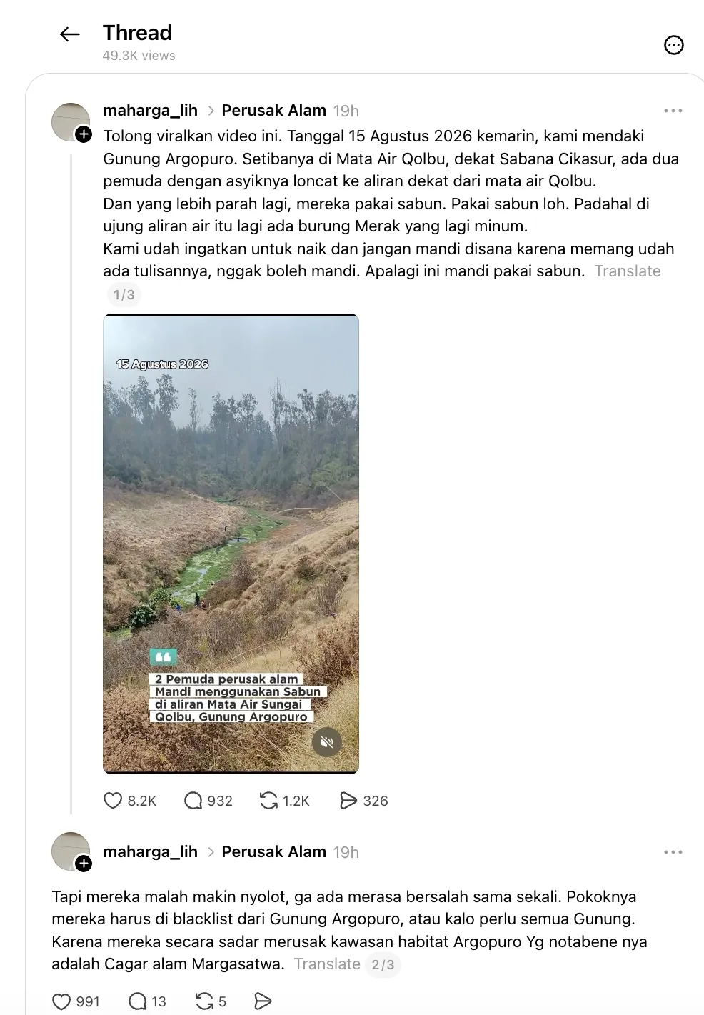 Pendaki nekat mandi di Mata Air Qolbu Gunung Argopuro © 2026 Pendaki nekat mandi di Mata Air Qolbu Gunung Argopuro © 2026