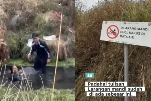 Dua pendaki mandi pakai sabun di Mata Air Qolbu Argopuro, ngeyel diingatkan padahal ada papan larangan