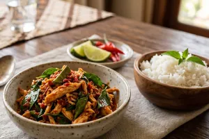 Punya ayam goreng sisa semalam? Yuk diolah jadi masakan lezat pakai resep ayam suwir kemangi ini