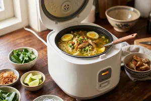 Ada sisa ayam goreng dari semalam? Yuk cobain resep soto ayam ekspres lezat cuma pakai rice cooker