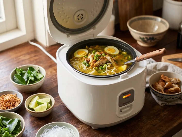 Ada sisa ayam goreng dari semalam? Yuk cobain resep soto ayam ekspres lezat cuma pakai rice cooker