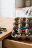 Kotak telur bekas bisa dipakai untuk menata barang kecil di dapur, ini yang cocok disimpan