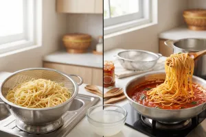 Pasta sering lengket setelah ditiriskan? Bukan berarti harus dicuci air dingin
