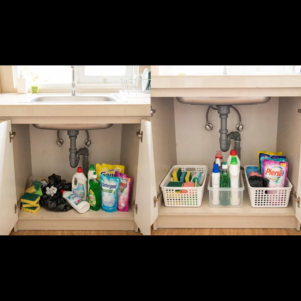 Area bawah wastafel berantakan? Pisahkan barang berdasarkan fungsinya dengan cara ini