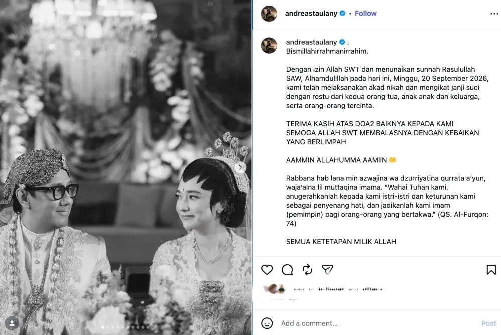 Andrea Taulany dapat restu nikah dari anak © 2026 Andrea Taulany dapat restu nikah dari anak © 2026