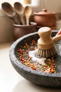 Setelah mengulek sambal, cobek bau bawang terus? begini cara membersihkan sisa yang menempel