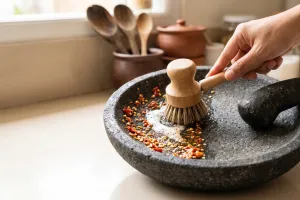 Setelah mengulek sambal, cobek bau bawang terus? begini cara membersihkan sisa yang menempel