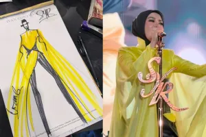 5 Detail gaya Syahrini di Pestapora, paduan busana kuning cerah dan hitam karya Ivan Gunawan dipuji