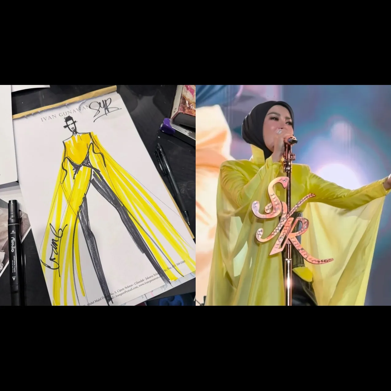 5 Detail gaya Syahrini di Pestapora, paduan busana kuning cerah dan hitam karya Ivan Gunawan dipuji