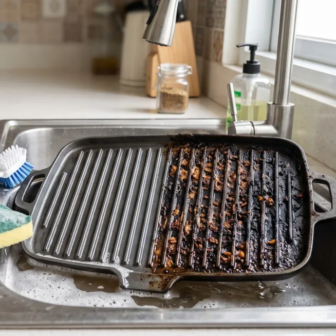 Sela grill pan penuh bekas gosong? Begini cara membersihkannya tanpa susah payah