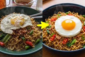 Bikin mie goreng pakai telur yang berantakan bentuknya? ini trik telur rebus ala ceplok yang unik