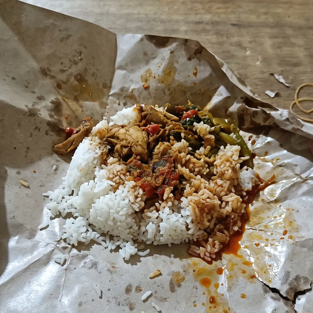 Hack bungkus makanan pakai kertas minyak yang nasi dan lauk terpisah, makanan jadi awet seharian