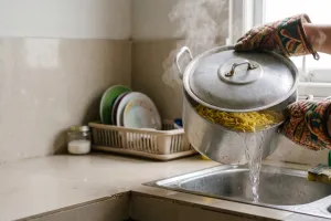 Tidak punya saringan besar? Begini cara meniriskan mi dengan aman tanpa membuatnya berceceran