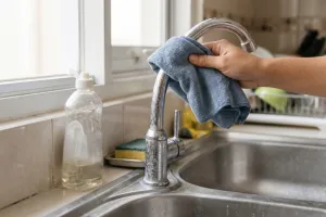 Noda air meninggalkan bercak di keran dapur? Coba bersihkan dengan cara ini