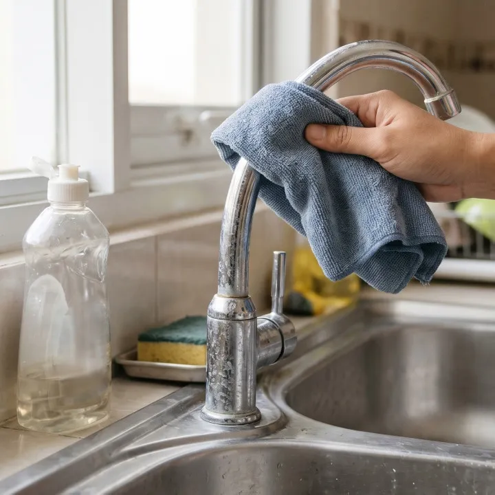 Noda air meninggalkan bercak di keran dapur? Coba bersihkan dengan cara ini