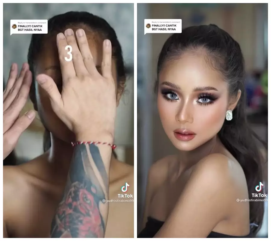 Transformasi gadis lugu usai dimakeup © TikTok/@yudhistirabima99