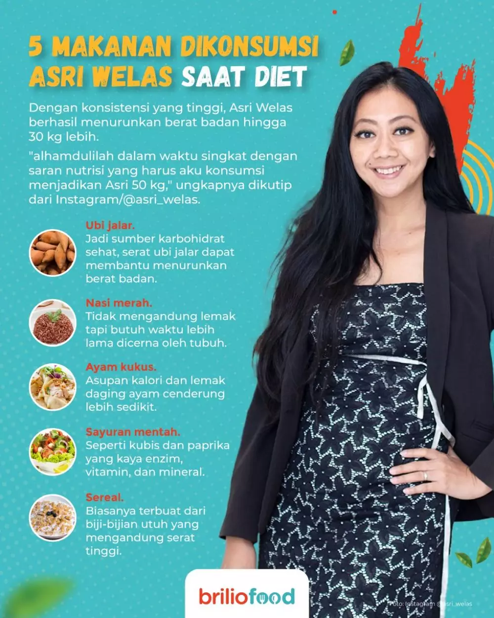 INFOGRAFIS MAKANAN DIKONSUMSI ASRI WELAS SAAT DIET © 2022 brilio.net