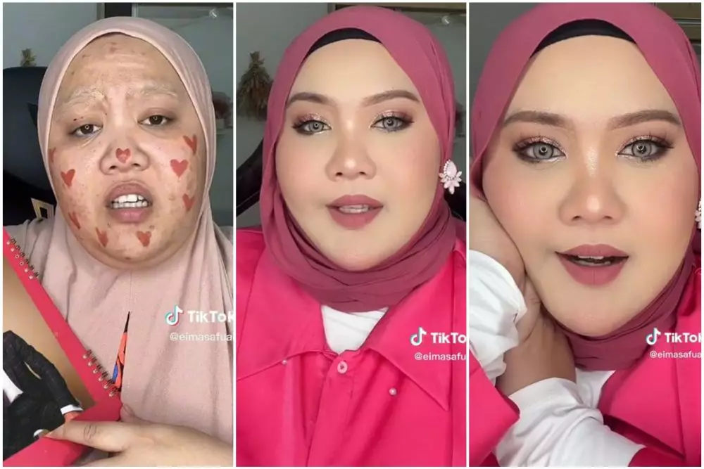 makeup look wanita berjerawat dan double chin © TikTok