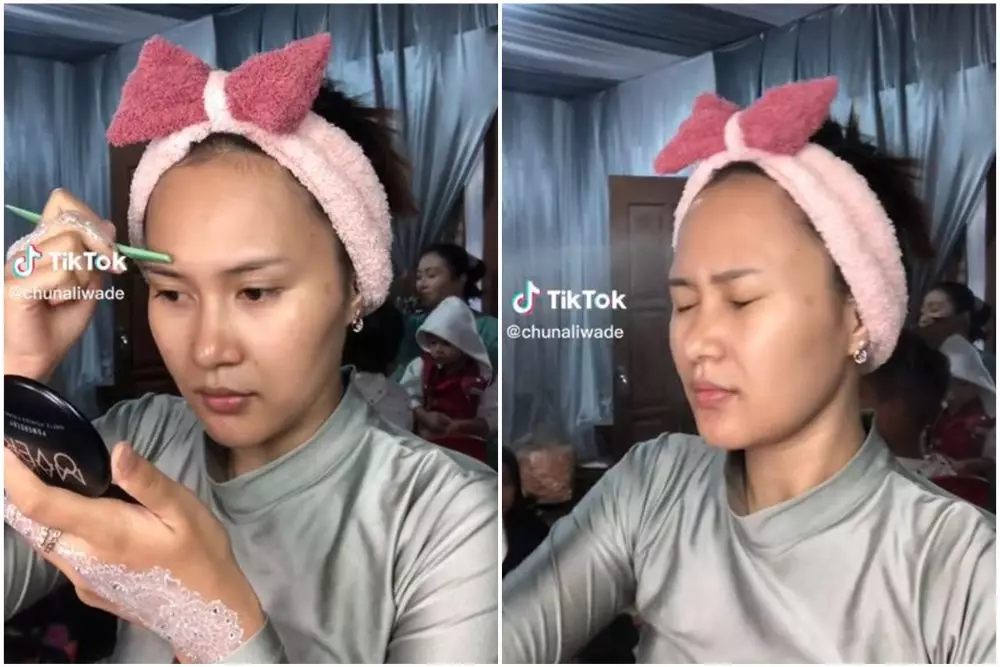 wanita rias wajah sendiri saat menikah © TikTok wanita rias wajah sendiri saat menikah © TikTok
