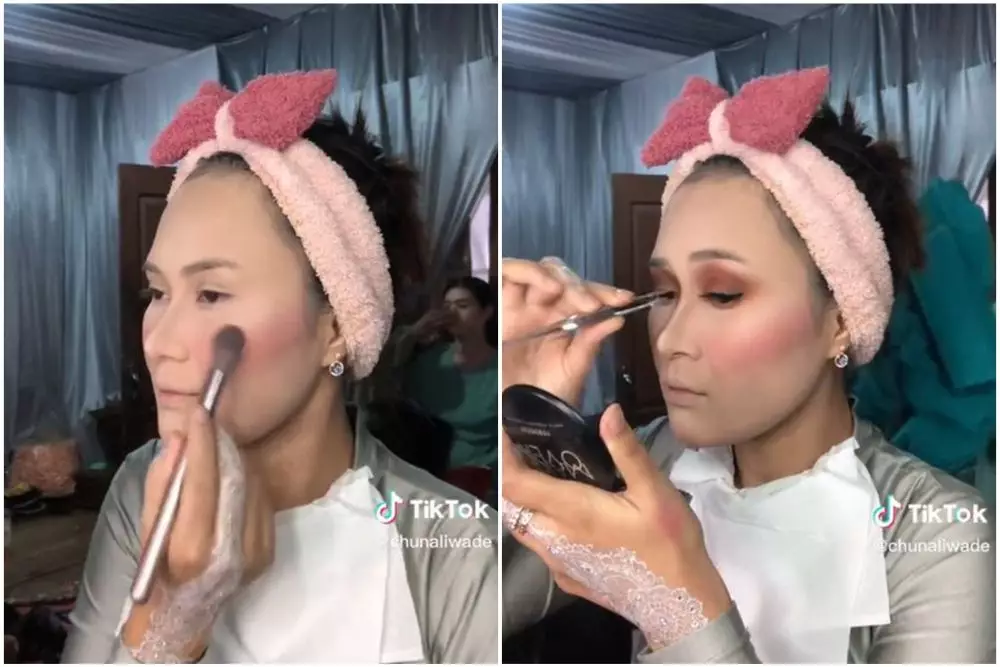 wanita rias wajah sendiri saat menikah © TikTok wanita rias wajah sendiri saat menikah © TikTok