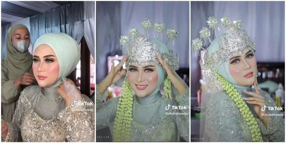 wanita rias wajah sendiri saat menikah © TikTok wanita rias wajah sendiri saat menikah © TikTok