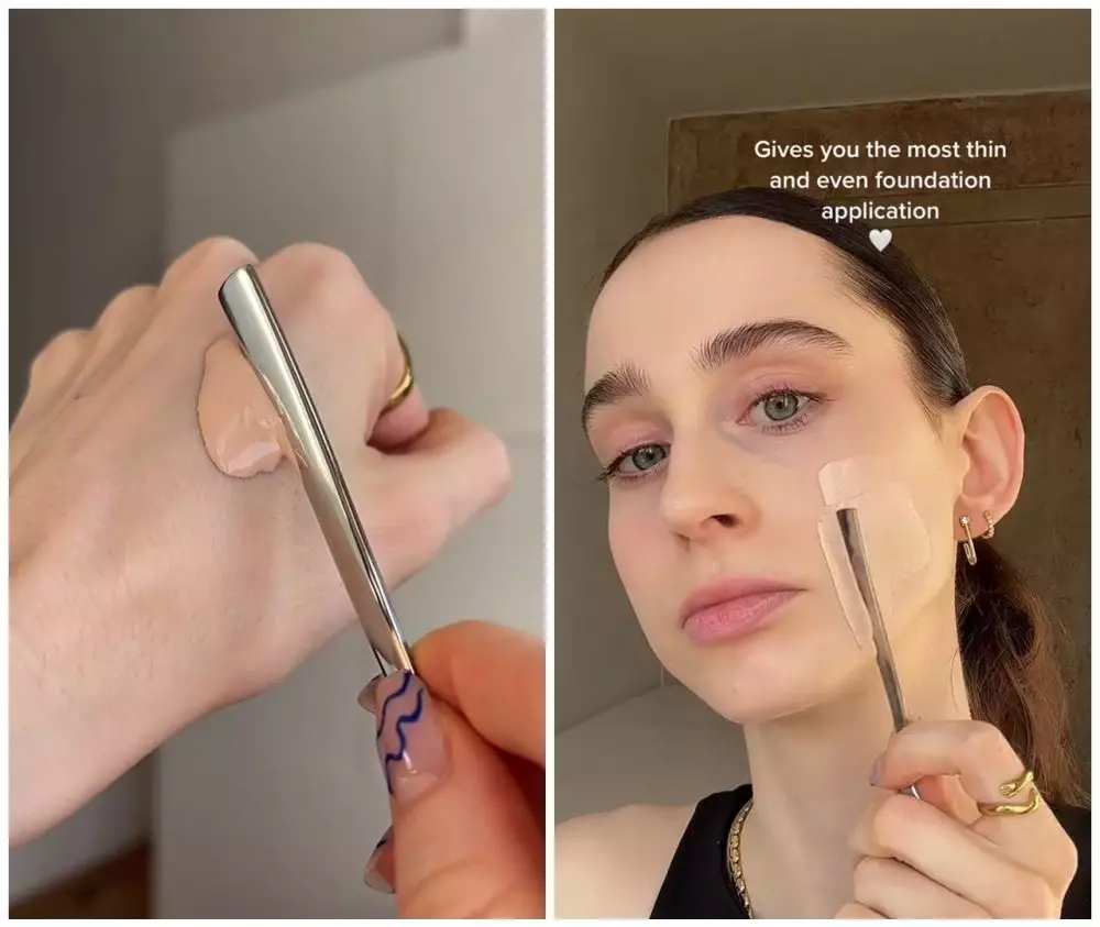 trik aplikasikan foundation pakai sendok © TikTok trik aplikasikan foundation pakai sendok © TikTok